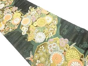 菊に蝶・草模様織出し袋帯